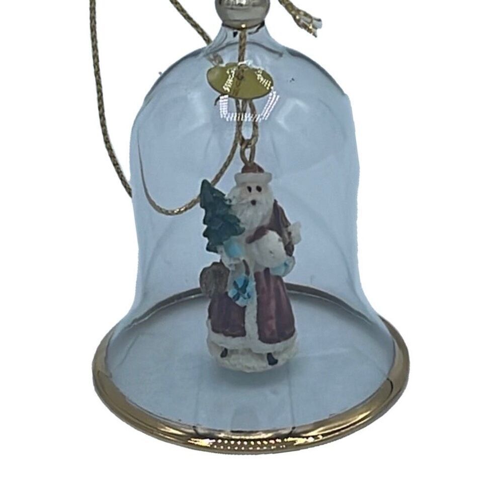 Artline hand blow glass clear bell with Santa in center